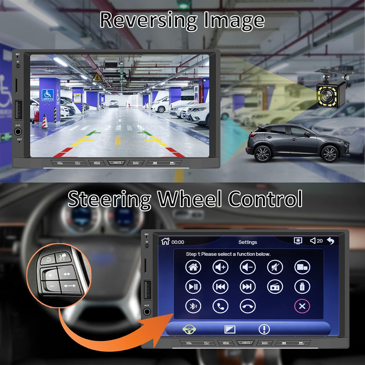 Double Din 7 Inch Touch Screen Car Stereo with Backup Camera S698716