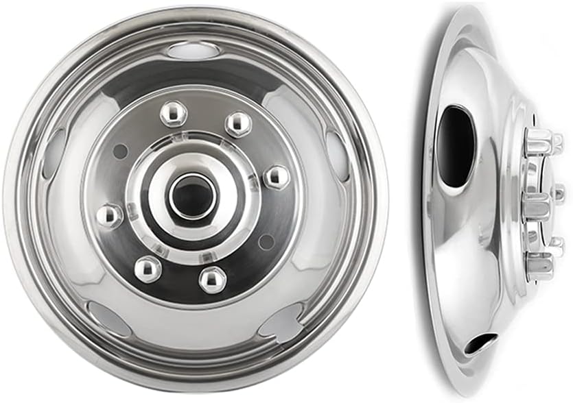 2pc 19.5 Polished Stainless Steel Dually Wheel Simulators, 8 Lug Hubcaps with Installation Tool Kit S1191