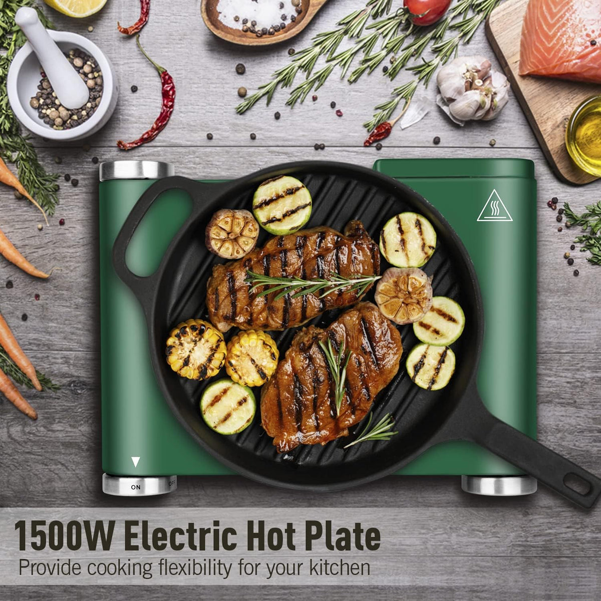 Green Cast Iron Single Burner Hot Plate Electric Burner, Pack of 2 A6764