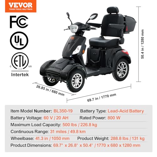 800W All Terrain Electric Mobility Scooter with 500lbs Capacity W1405