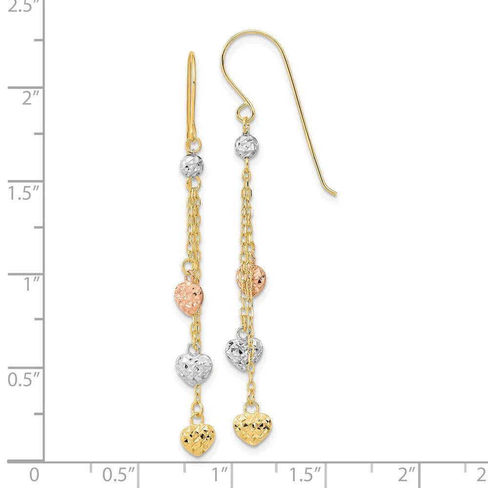 14 Karat Tri-color Diamond-cut Dangle Earrings T84797