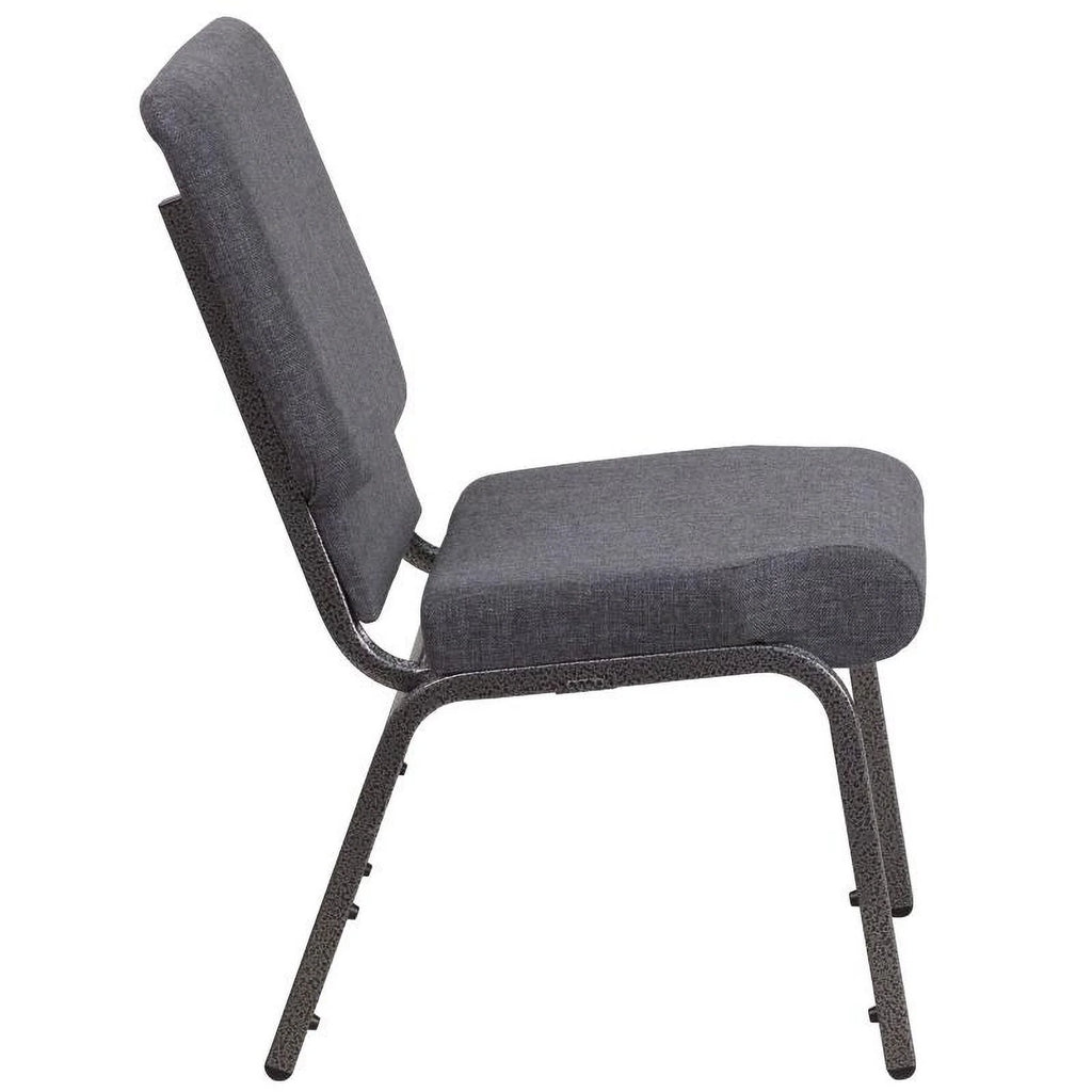 Dark Gray Fabric Stackable Church Chair with Book Pouch R7293