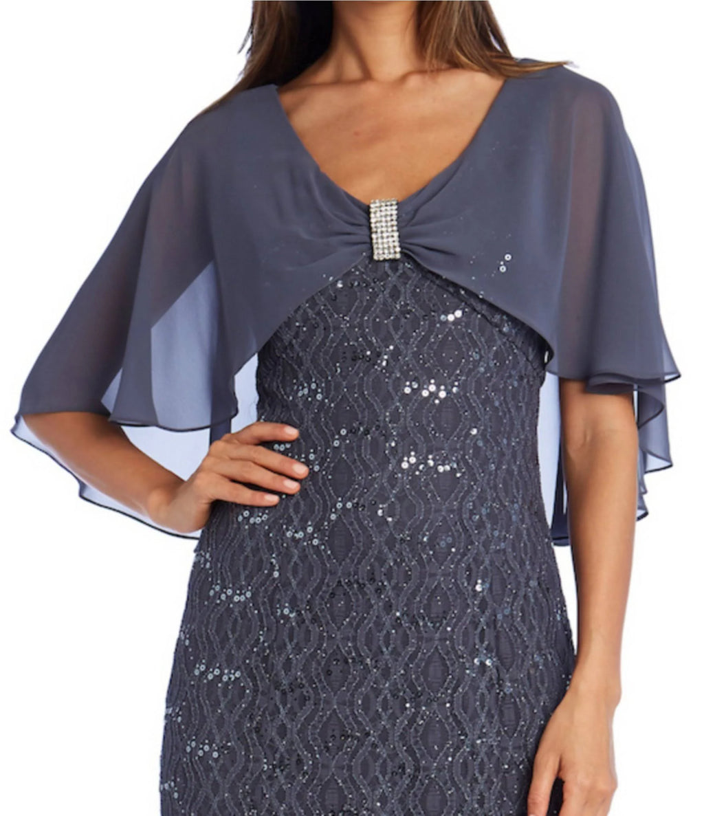 Black Embellished Lace Capelet Gown X417
