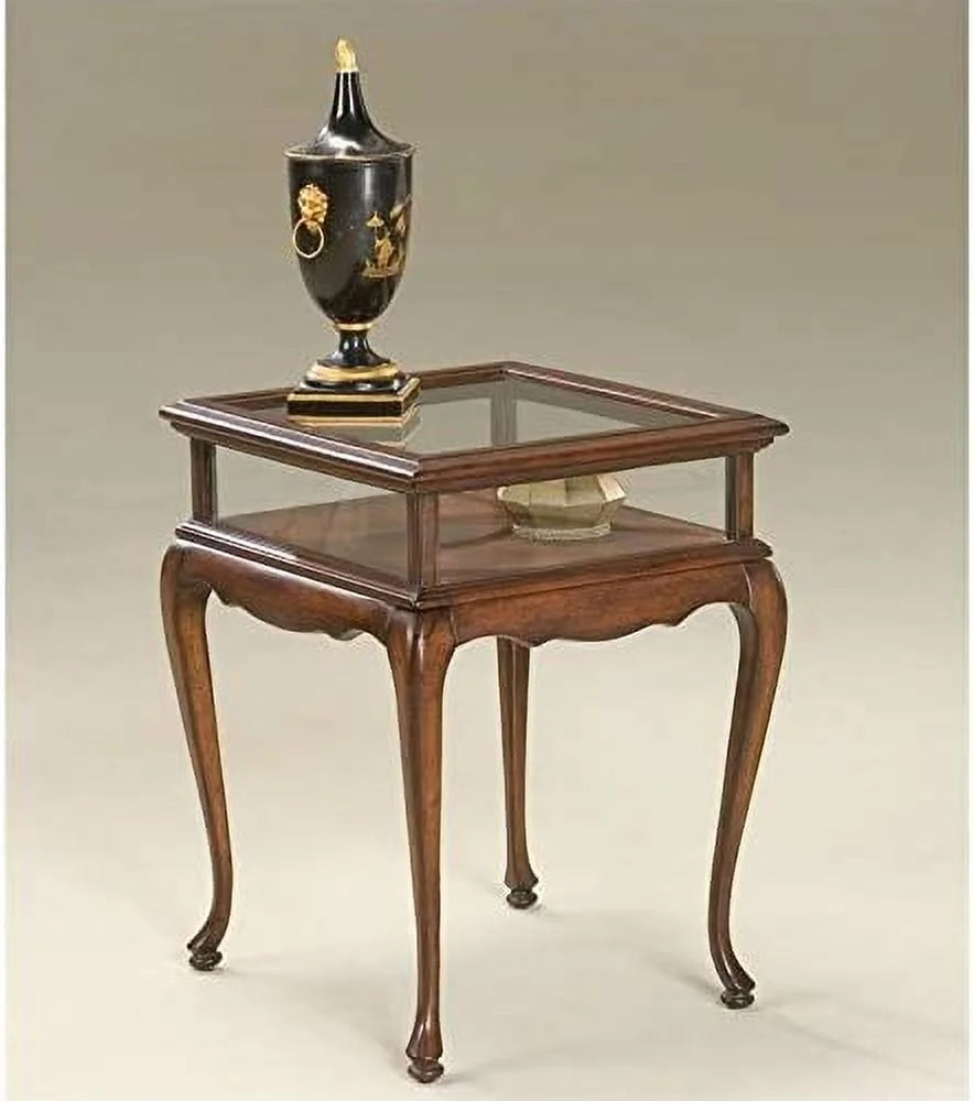 Cherry Glass Top Console Table Z265035
