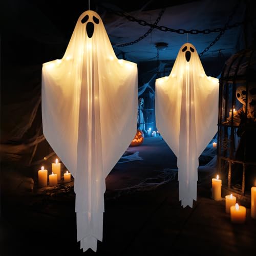 2 Pack 55" Light up Hanging Ghosts Decorations with LED Lights Z116