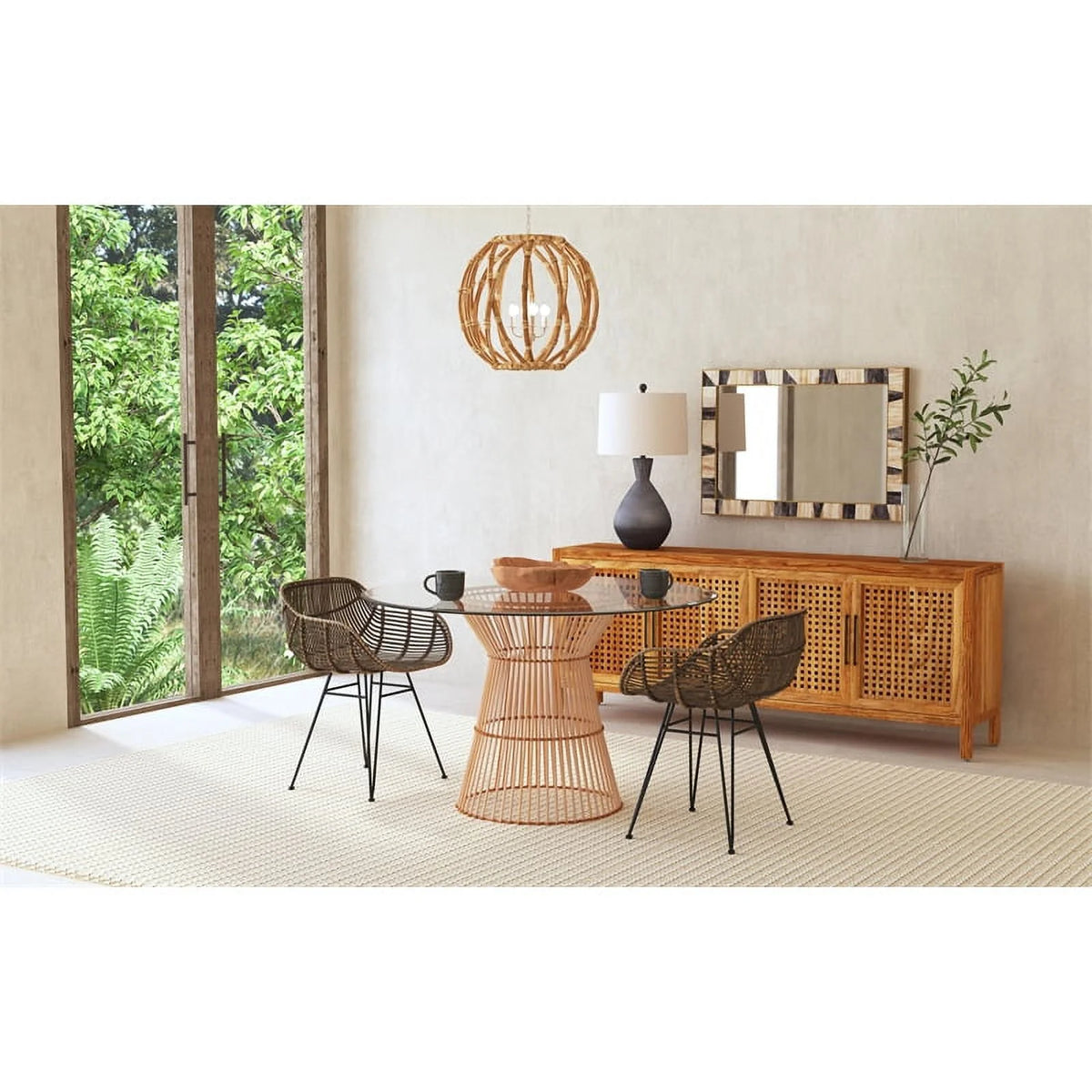 Tan Round Rattan Dining Table X1755