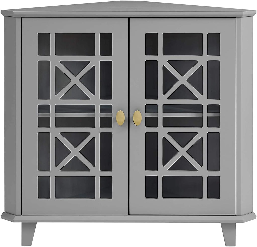 2 Door Corner Accent Table 32 Inch Grey P5276
