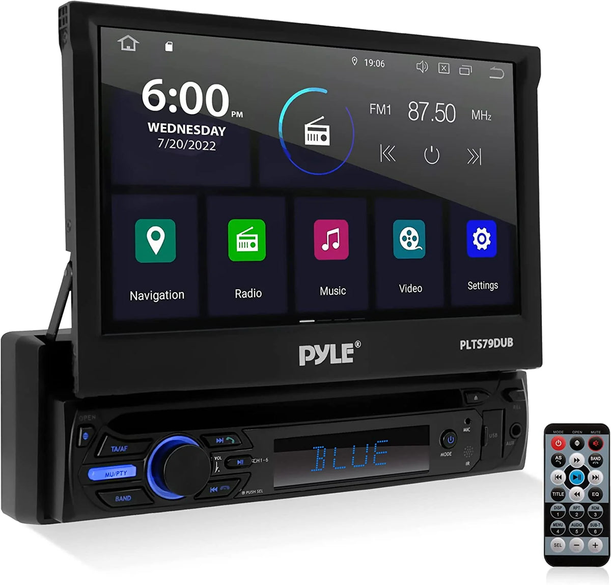 Car Stereo Video Receiver with Fold-Out Touchscreen Display Q7217