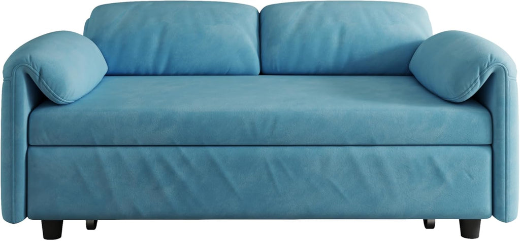 Blue Velvet Convertible Sleeper Sofa with Pullout Bed Z4818