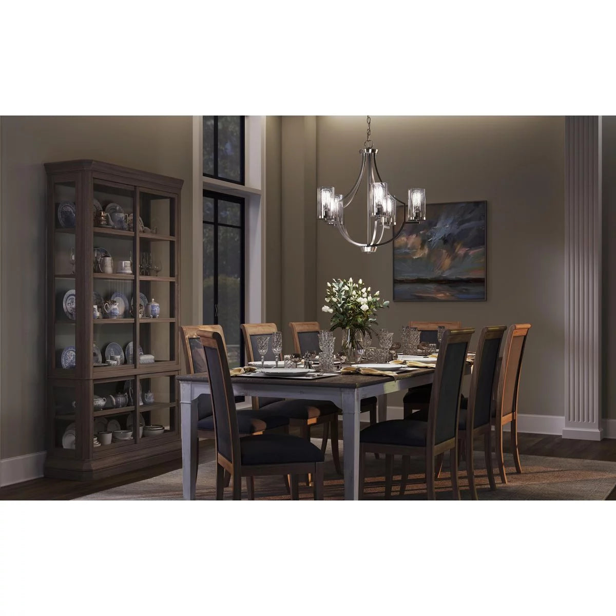 Brushed Nickel Clear Glass Modern Chandelier M40577