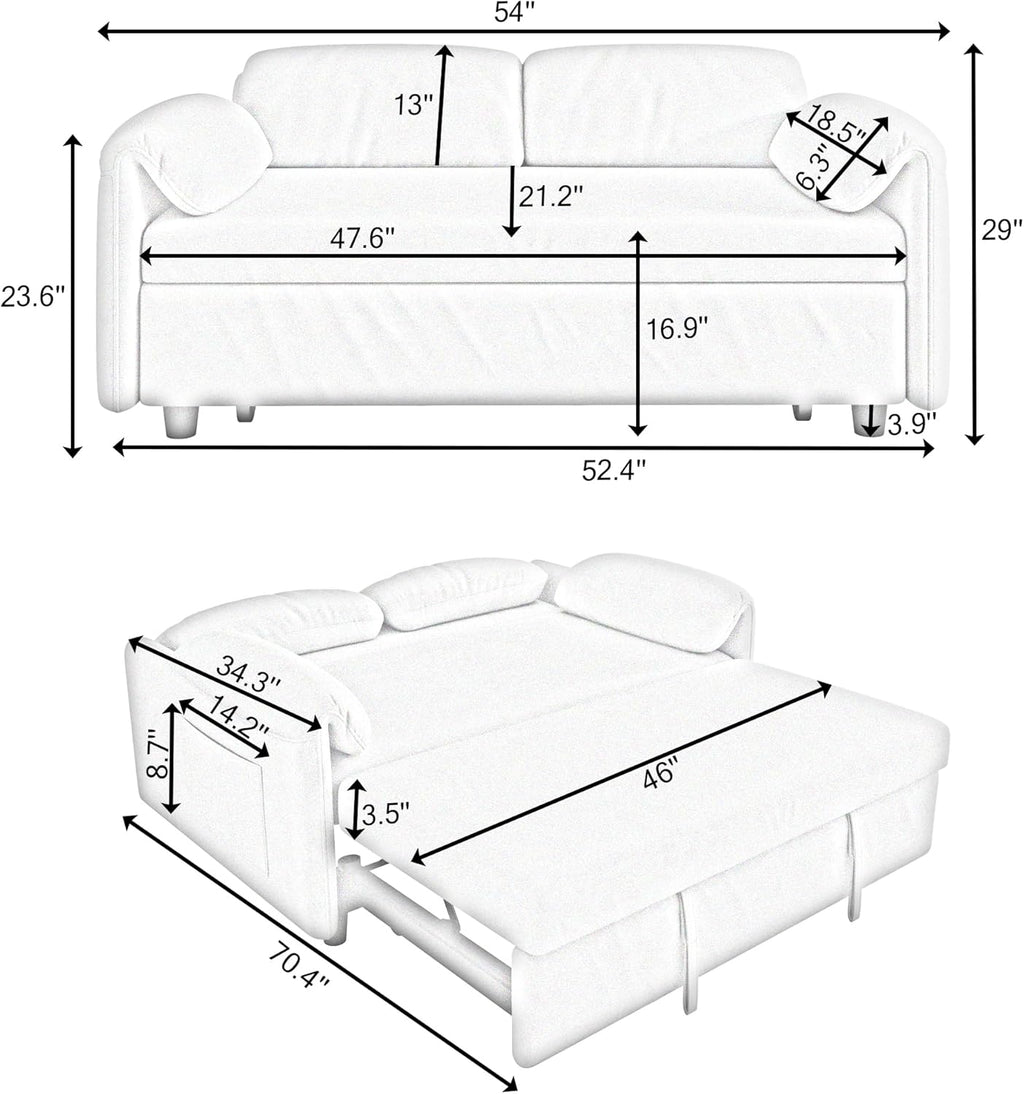 Blue Velvet Convertible Sleeper Sofa with Pullout Bed Z4818