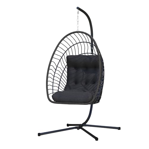 Hanging Egg Chair with Stand Foldable Rattan Wicker 350LBS Capacity T805