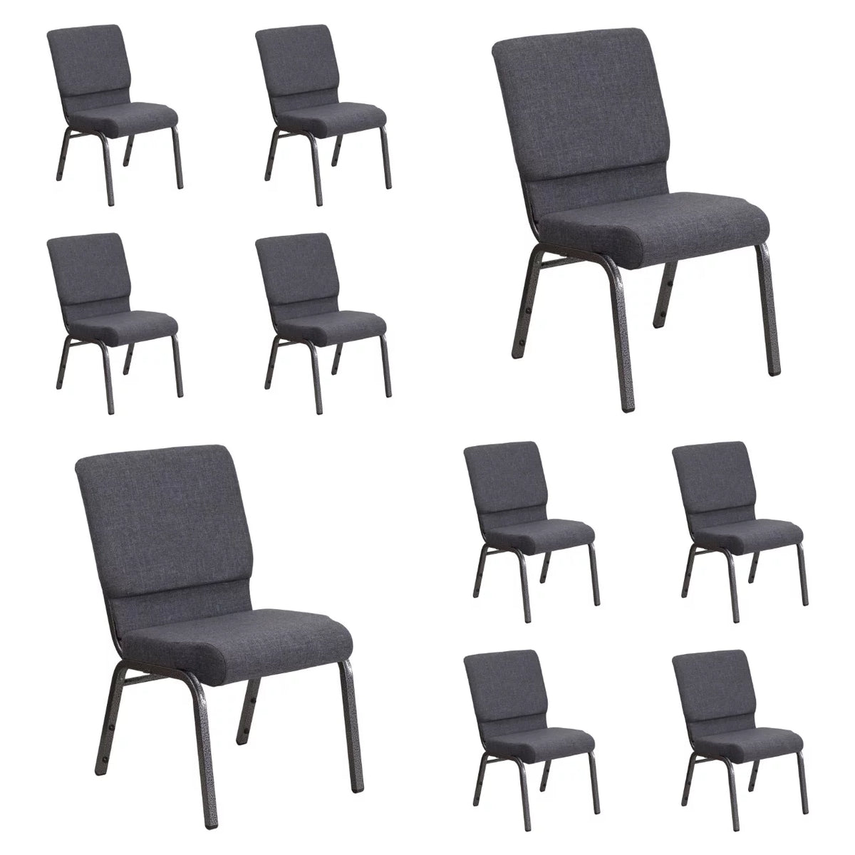 Dark Gray Fabric Stackable Church Chair with Book Pouch R7293