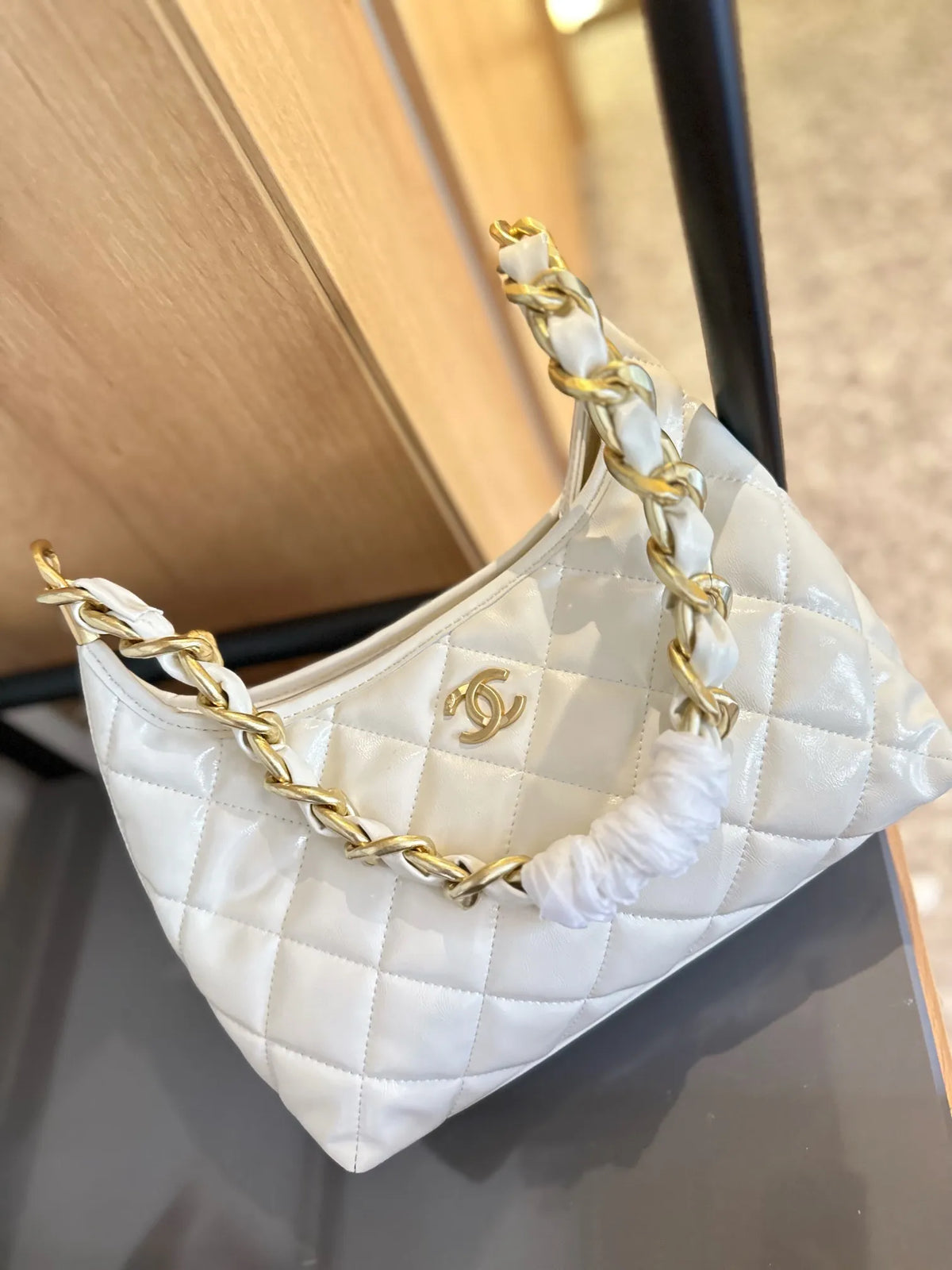 White Calfskin Hobo Bag S41204