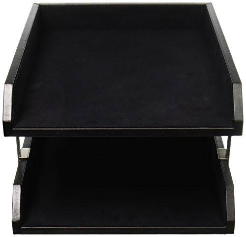 Black Leather Front Load Letter Trays with Gold Stacking Posts E2614