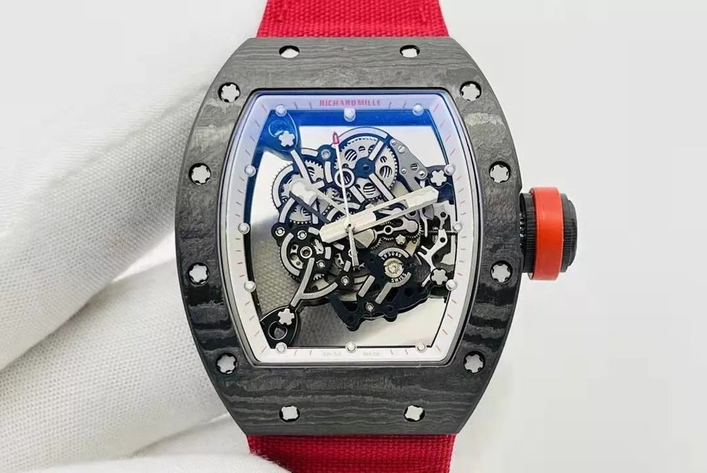 Skeleton Dial Black Bezel Red Canvas Strap N875