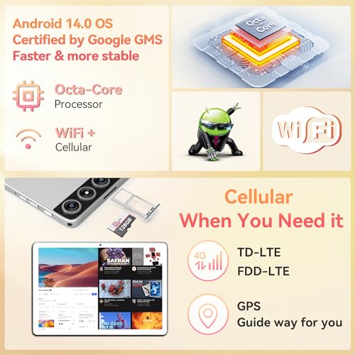Android 14 Tablet, Octa-Core 5G WiFi, 128GB ROM 14GB RAM, 1TB Expand, 13MP+8MP Dual Camera G7997