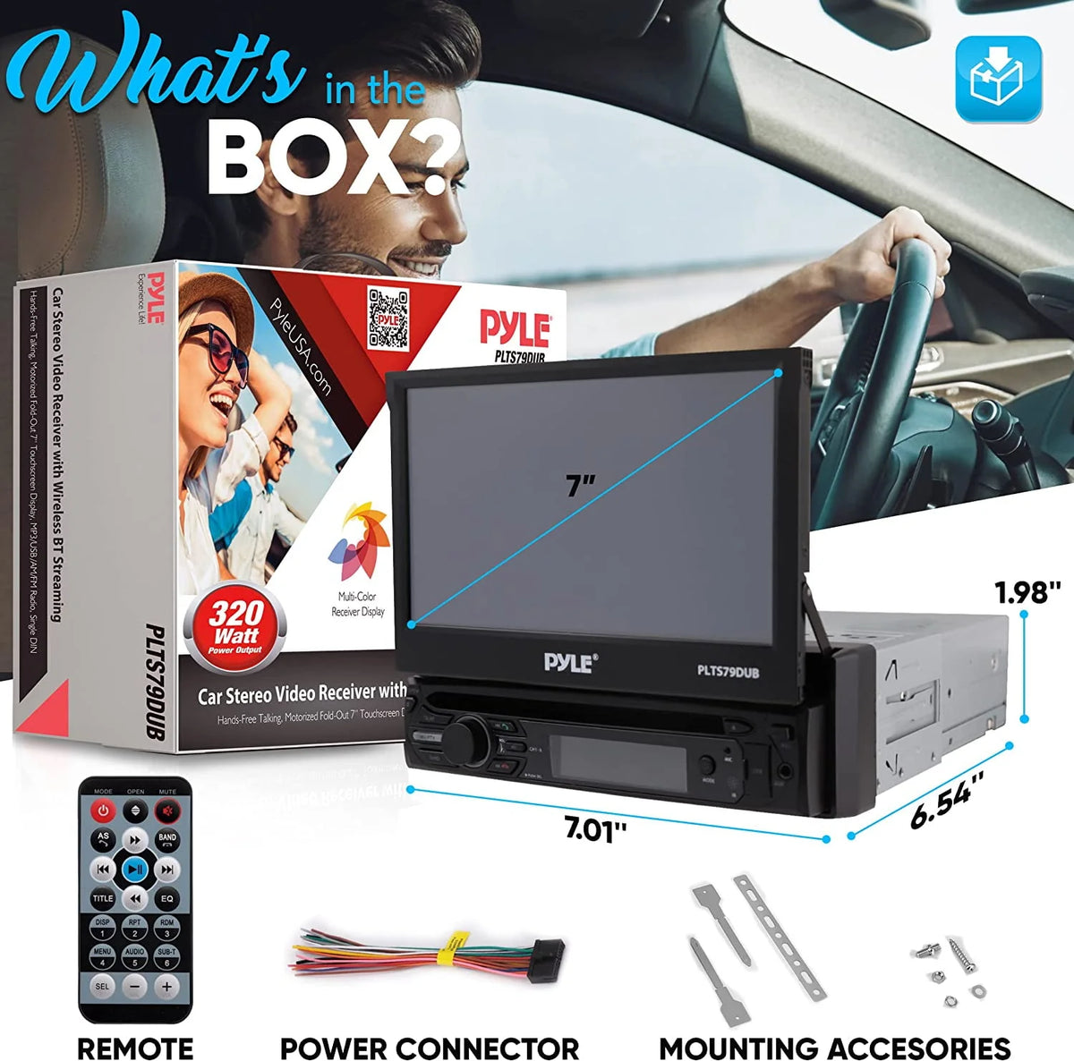 Car Stereo Video Receiver with Fold-Out Touchscreen Display Q7217