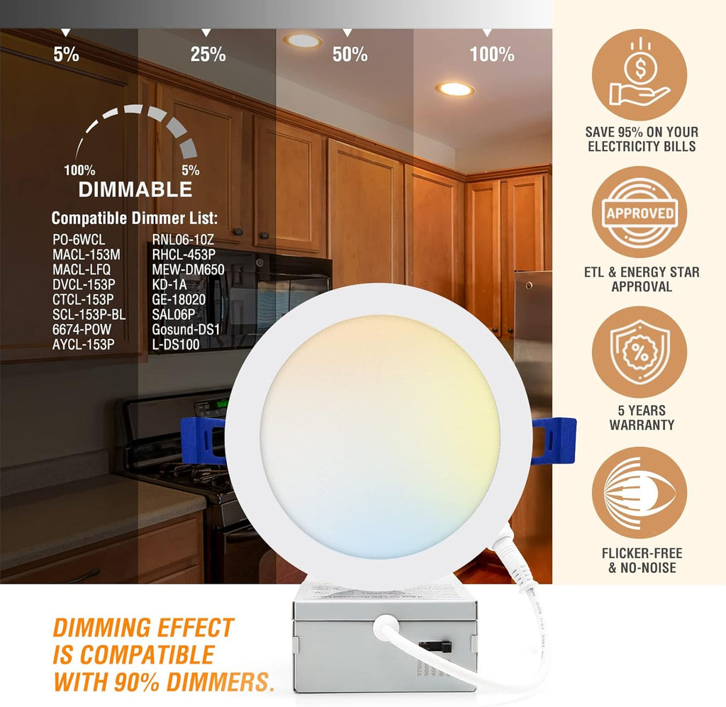 12 Pack 6Inch 5CCT Dimmable LED Recessed Light with Junction Box M792381