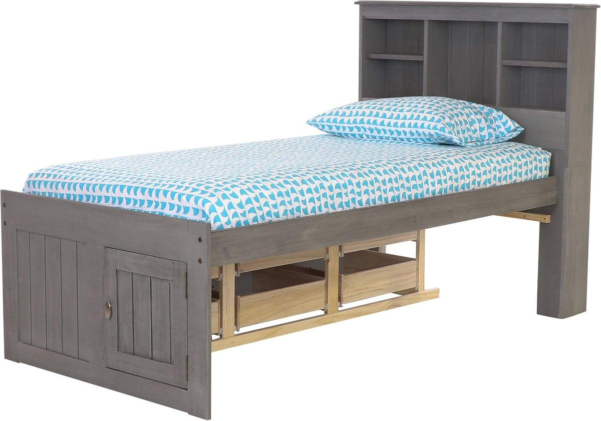 Charcoal Twin Bookcase Bed with 6 Drawers T111476