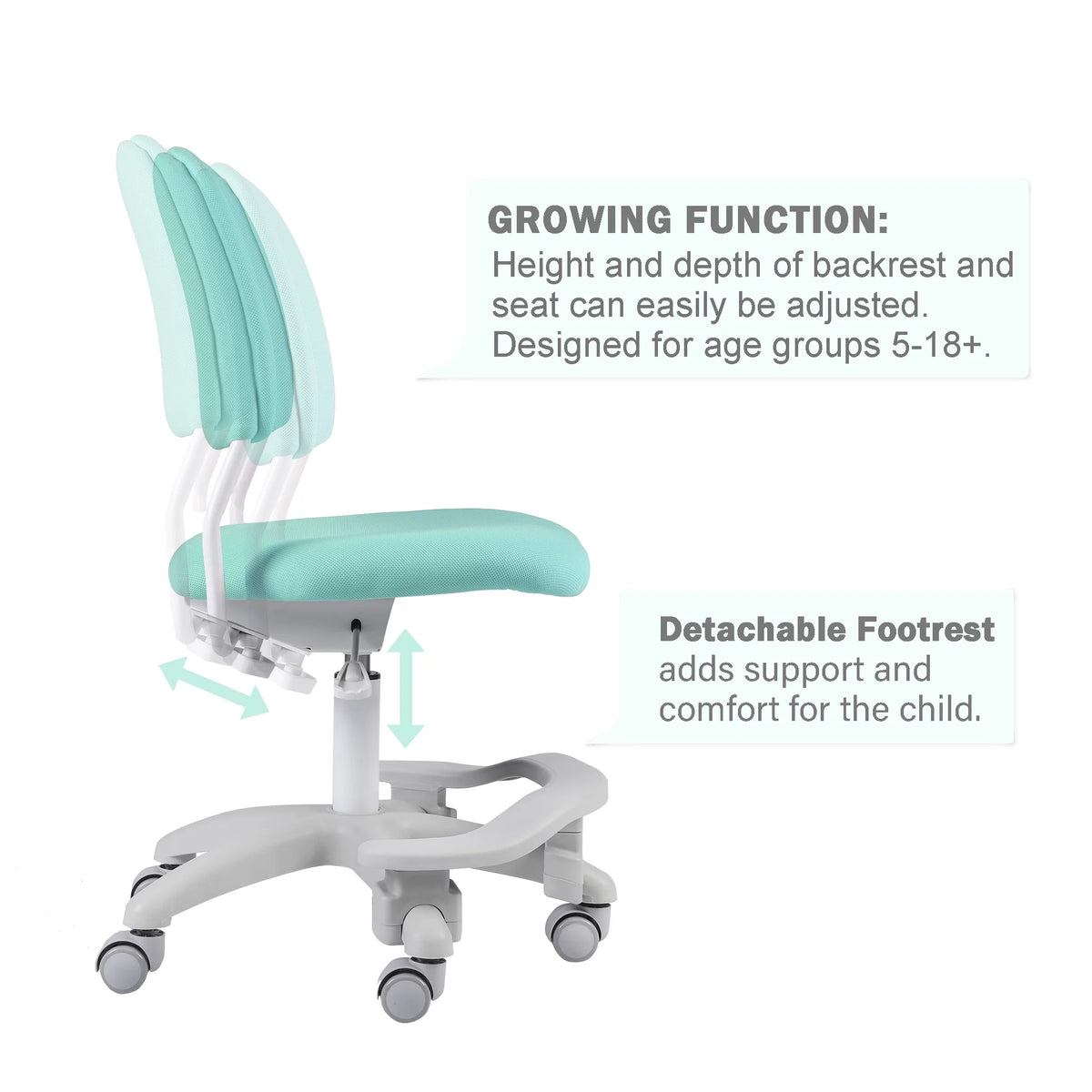 Green Adjustable Kids Desk Chair with Footrest and Lumbar Support E904