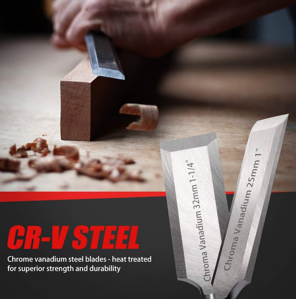 12 pc Wood Chisel Set Heat-Treated Cr-V Alloy Blades Woodworking Tools I325339
