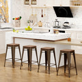 26" Metal Bar Stools Set of 4 Backless Stackable with Wooden Seat T982898