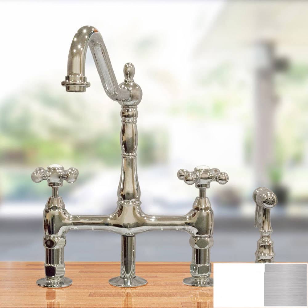Polished Nickel Bridge Style Kitchen Faucet with Metal Cross Handles T8049