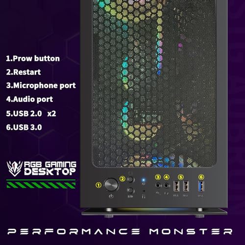 Gaming PC Desktop, GeForce RTX 2060 Super 8G, Intel Core I7 8th up to 4.1GHz, 16G DDR4, 1T SSD, WiFi 6, RGB Fan x6, Windows 11 Home O68831