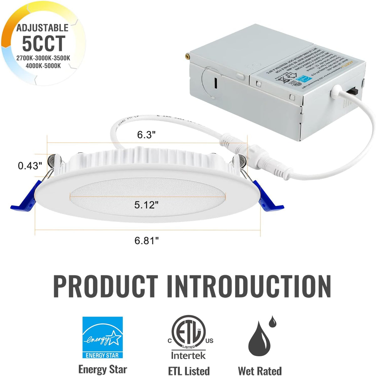 12 Pack 6Inch 5CCT Dimmable LED Recessed Light with Junction Box M792381