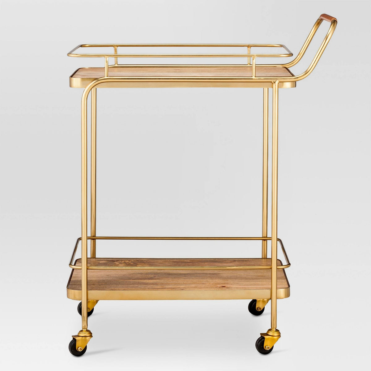 Gold Metal Wood Leather Bar Cart B547475