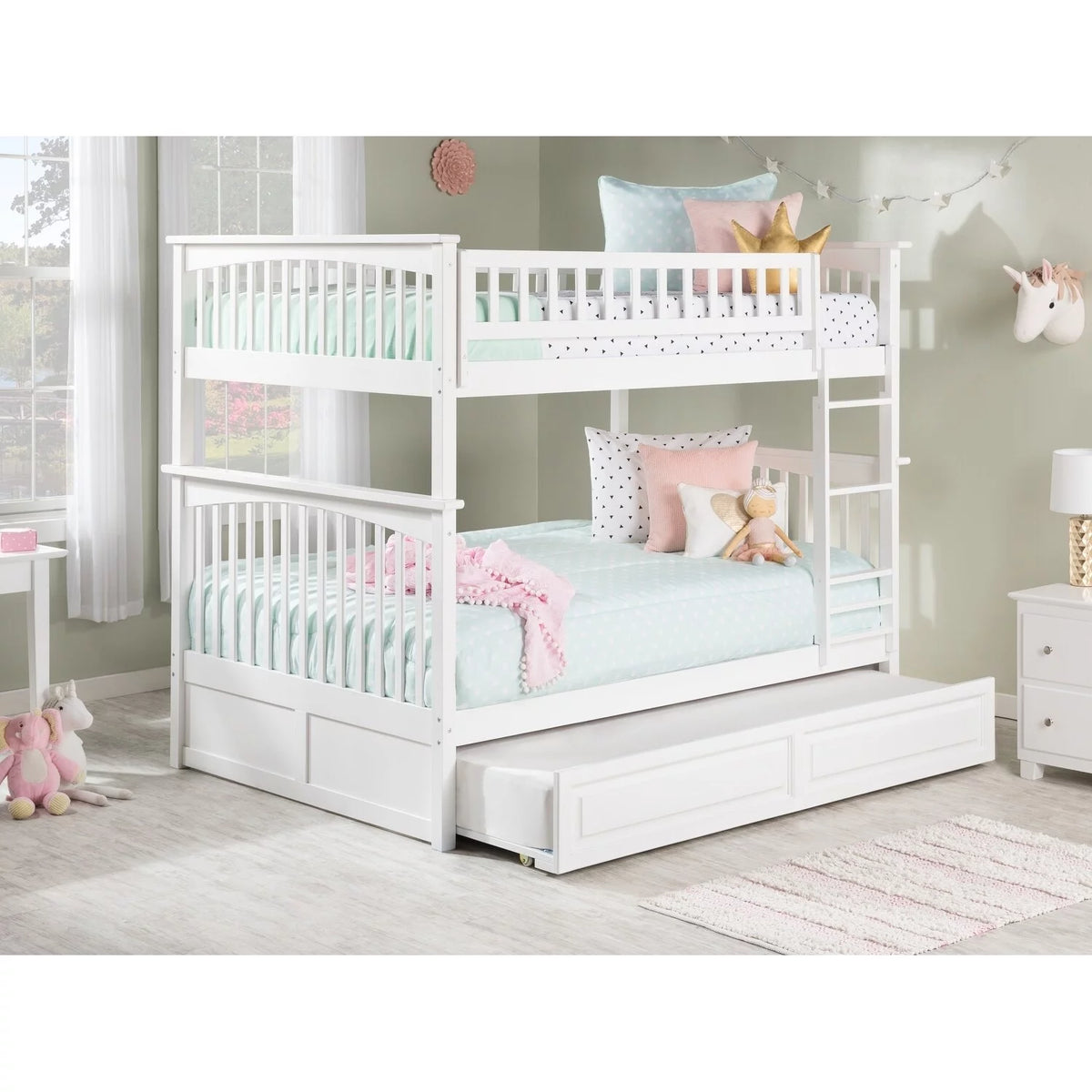 White Full over Full Bunk Bed with Twin Trundle K22543