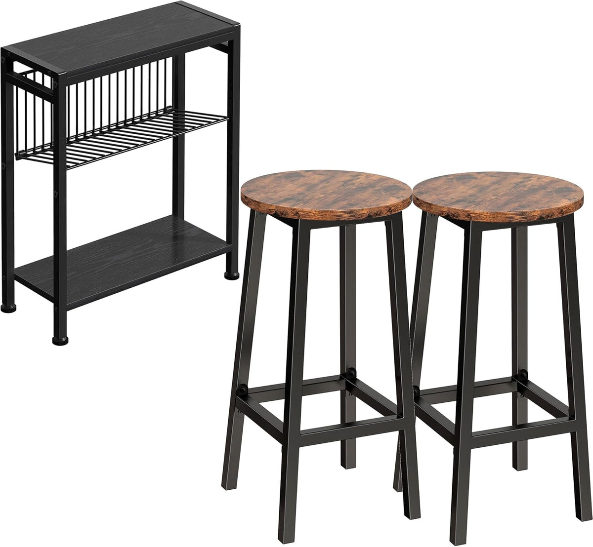 3-Tier Narrow Side Table with Magazine Holder I9307