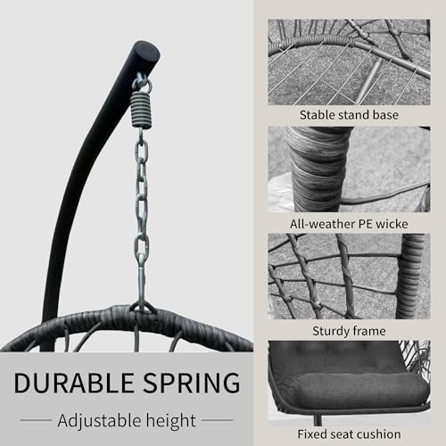 Hanging Egg Chair with Stand Foldable Rattan Wicker 350LBS Capacity T805