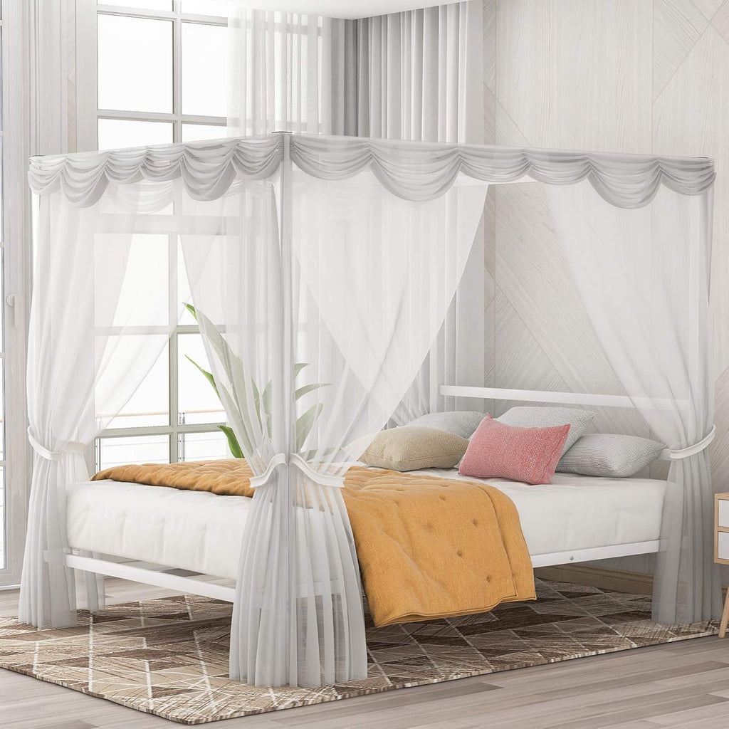Queen Size Black Metal Canopy Bed Frame with Headboard T9727