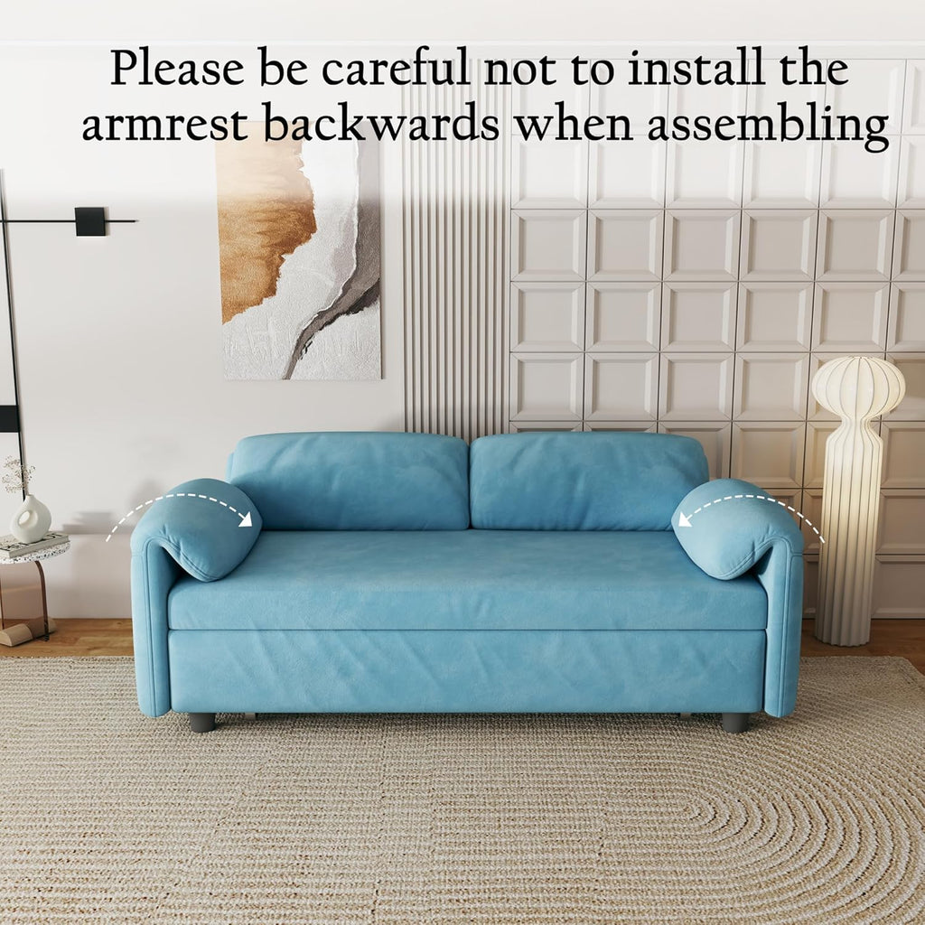 Blue Velvet Convertible Sleeper Sofa with Pullout Bed Z4818