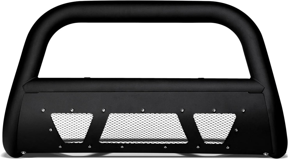 Matte Black Mesh Bull Bar Brush Push Front Bumper Grill Guard With Skid Plate O212