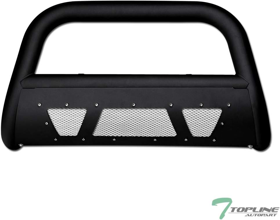 Matte Black Mesh Bull Bar Brush Push Front Bumper Grill Guard With Skid Plate O212