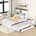White Full Size Wood Platform Bed with Bookcase Headboard and 3 Storage Drawers Q9329