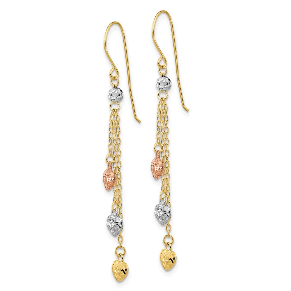 14 Karat Tri-color Diamond-cut Dangle Earrings T84797