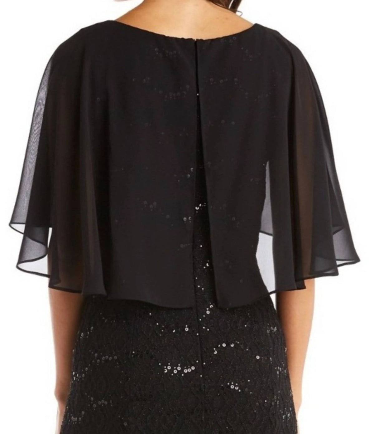 Black Embellished Lace Capelet Gown X417