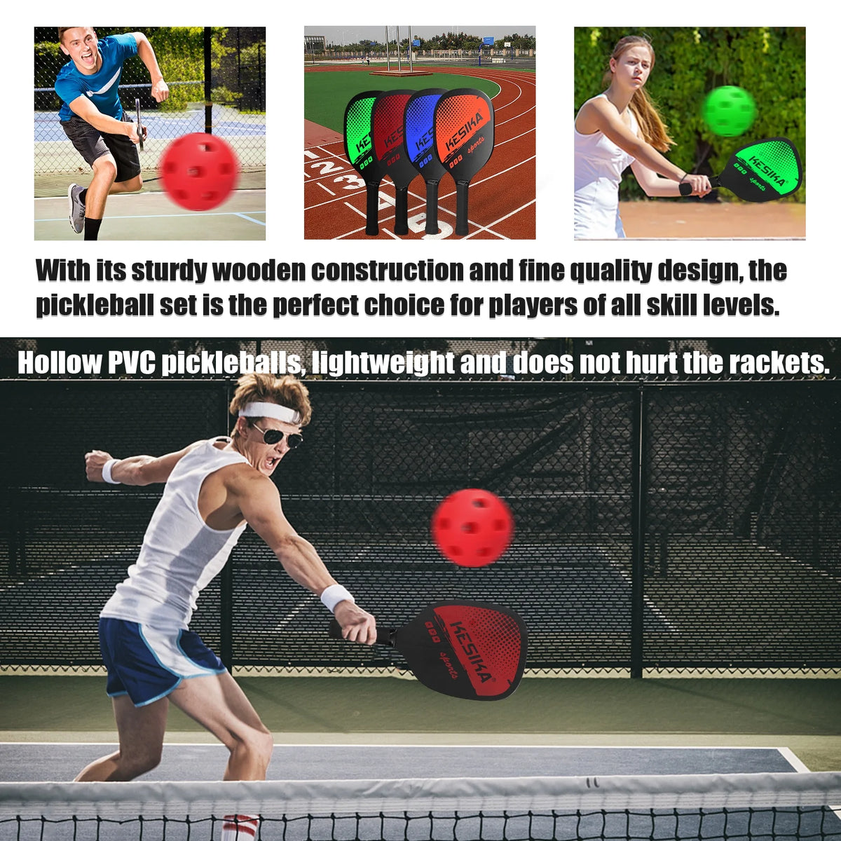 Pickleball Paddle Set 2 Rackets & 4 Balls with Carrying Bag C762