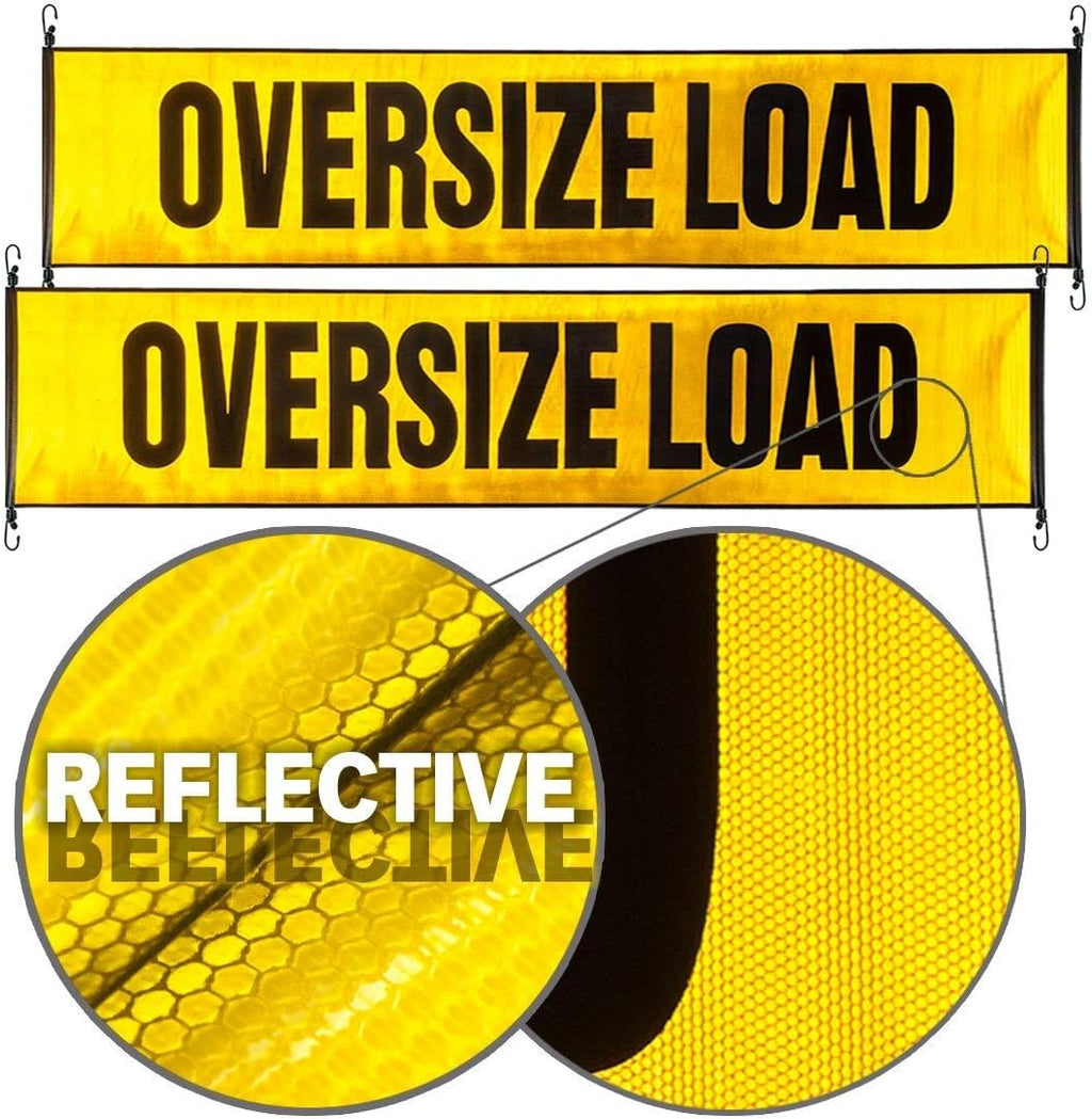 Oversize Load Banner with Heavy Duty Stretch Cords and Metal Hooks - 2 Pack - Reflective - 18 Inch x 84 Inch Z484