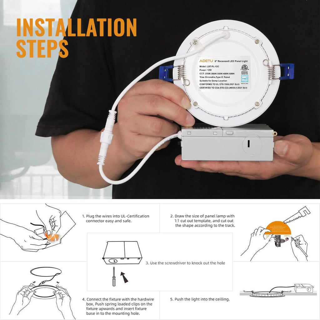 12 Pack 6Inch 5CCT Dimmable LED Recessed Light with Junction Box M792381