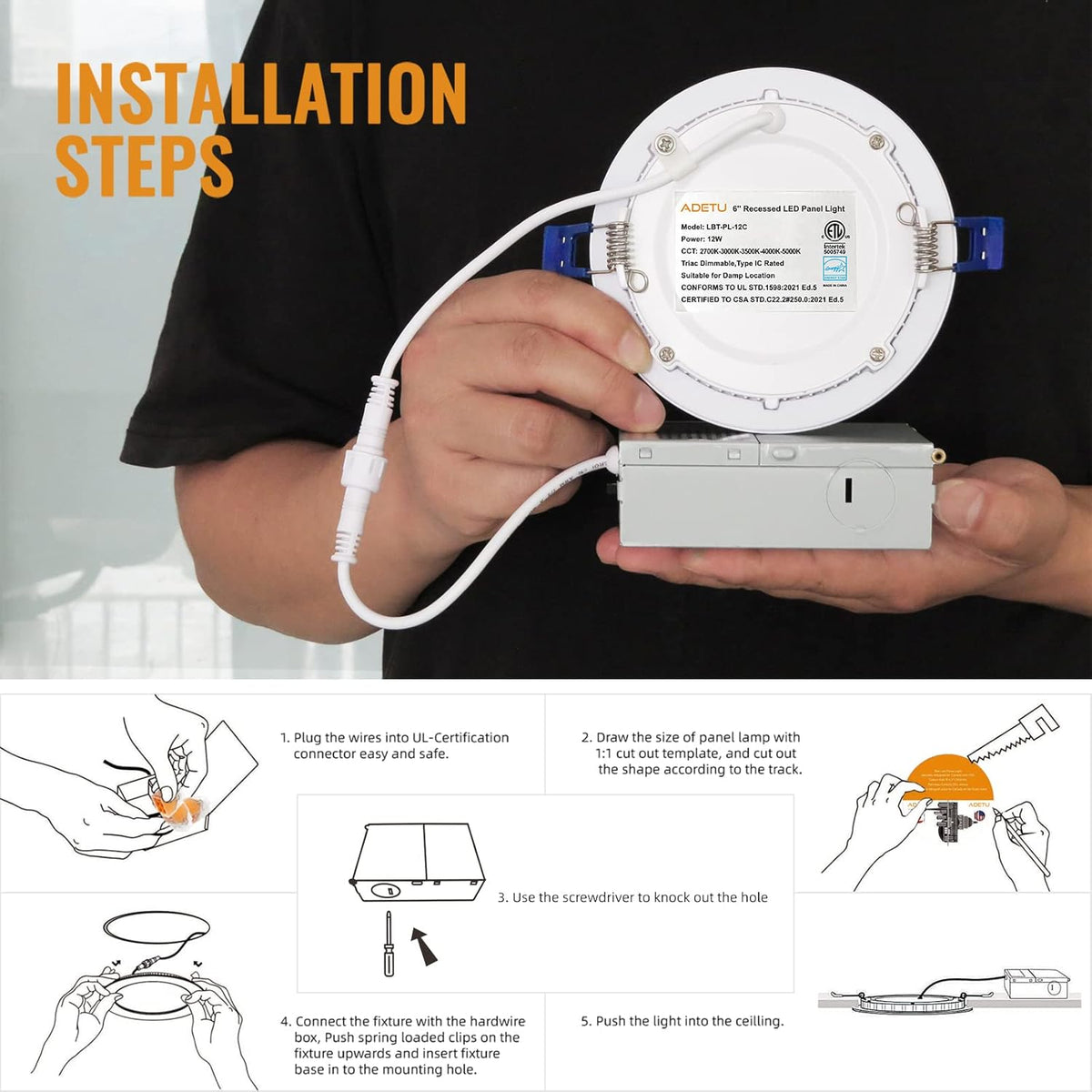 12 Pack 6Inch 5CCT Dimmable LED Recessed Light with Junction Box M792381