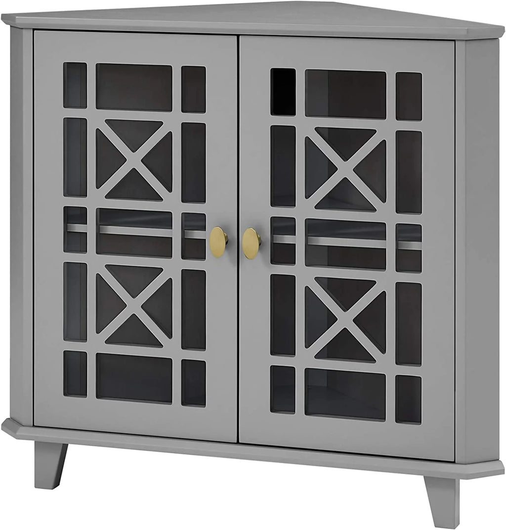 2 Door Corner Accent Table 32 Inch Grey P5276