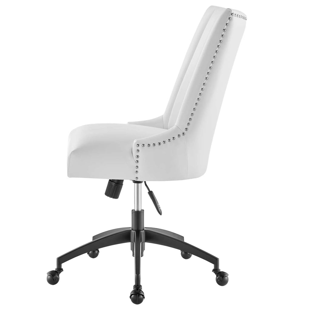Black White Faux Vegan Leather Computer Work Desk Chair D92635