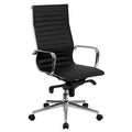 High-Back Ribbed Leather Office Chair in Black S941
