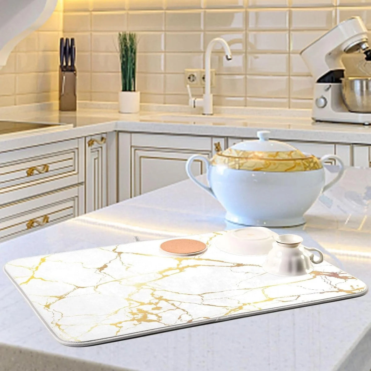 Gold Marble Dish Drying Mat 18x24Inch N69979