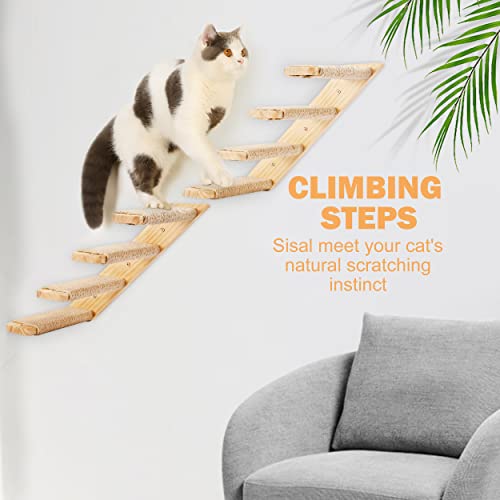 Cat Wall Climbing Shelf, 2 pcs 4 Step Wall-Mounted Ladder with Sisal Scratching Rope F7628